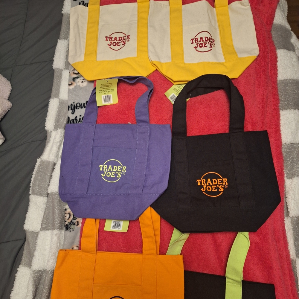 NWT Trader Joe's Colorful Tote Bag Collection.  Set Of 6